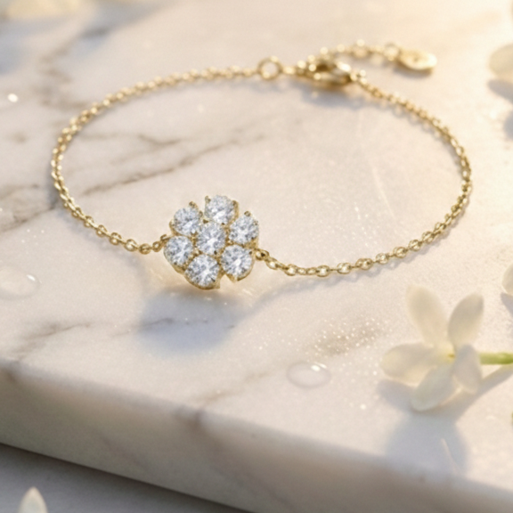 Floral Seven-Stone Adjustable Bracelet in 925 Sterling Silver