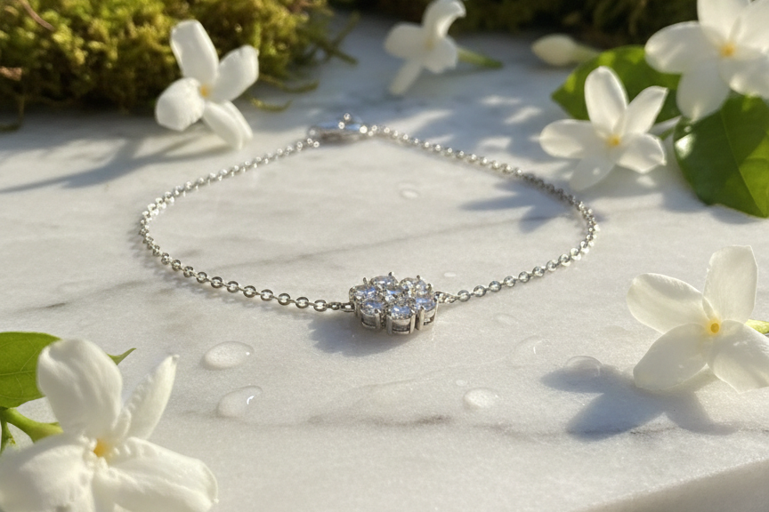 Floral Seven-Stone Adjustable Bracelet in 925 Sterling Silver