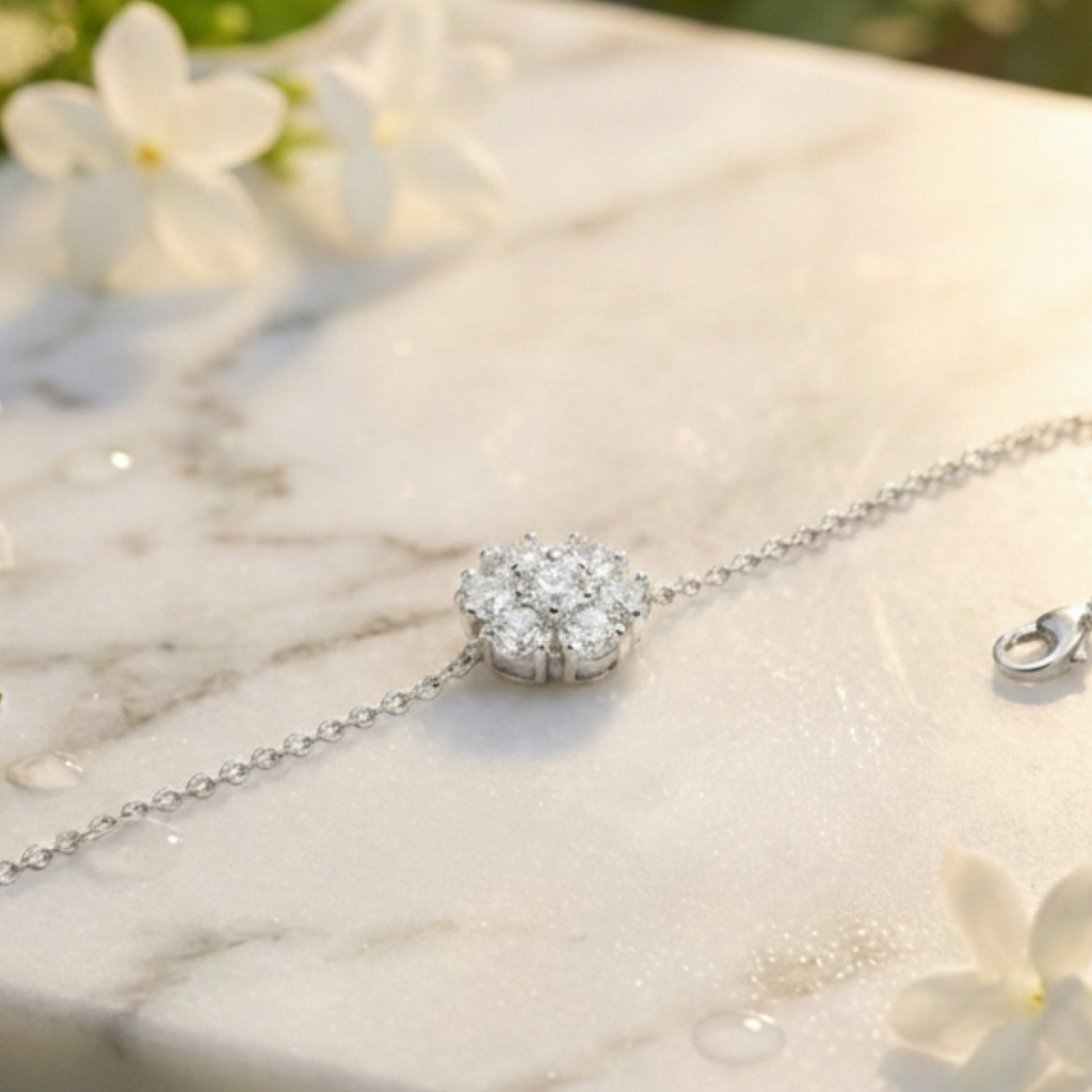 Floral Seven-Stone Adjustable Bracelet in 925 Sterling Silver