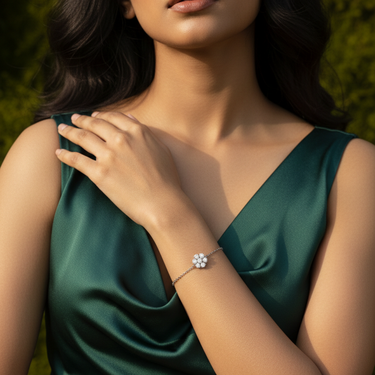 Floral Seven-Stone Adjustable Bracelet in 925 Sterling Silver