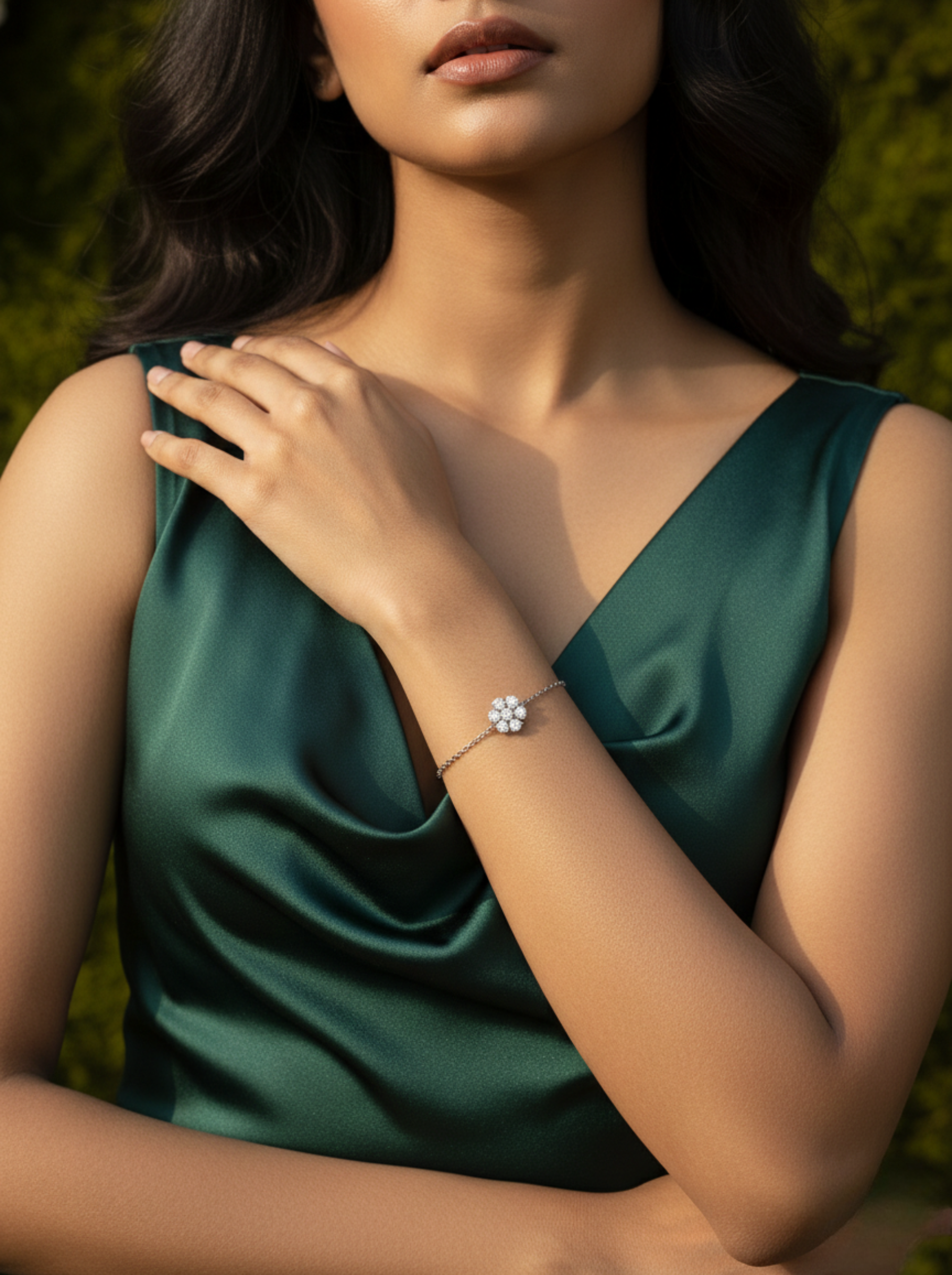 Floral Seven-Stone Adjustable Bracelet in 925 Sterling Silver