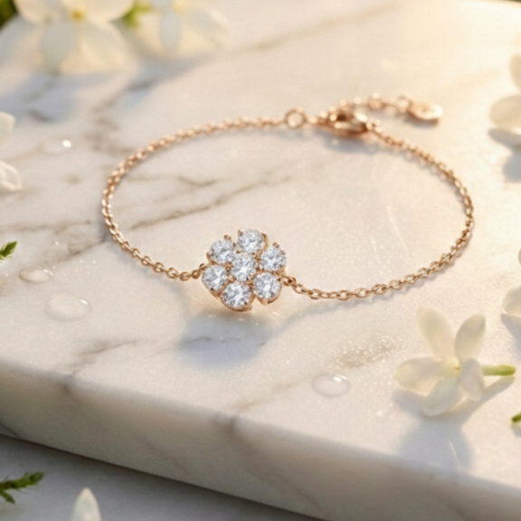 Floral Seven-Stone Adjustable Bracelet in 925 Sterling Silver