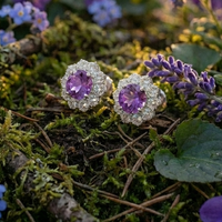 Amethyst Bloom Floral Halo Stud Earrings – 925 Sterling Silver