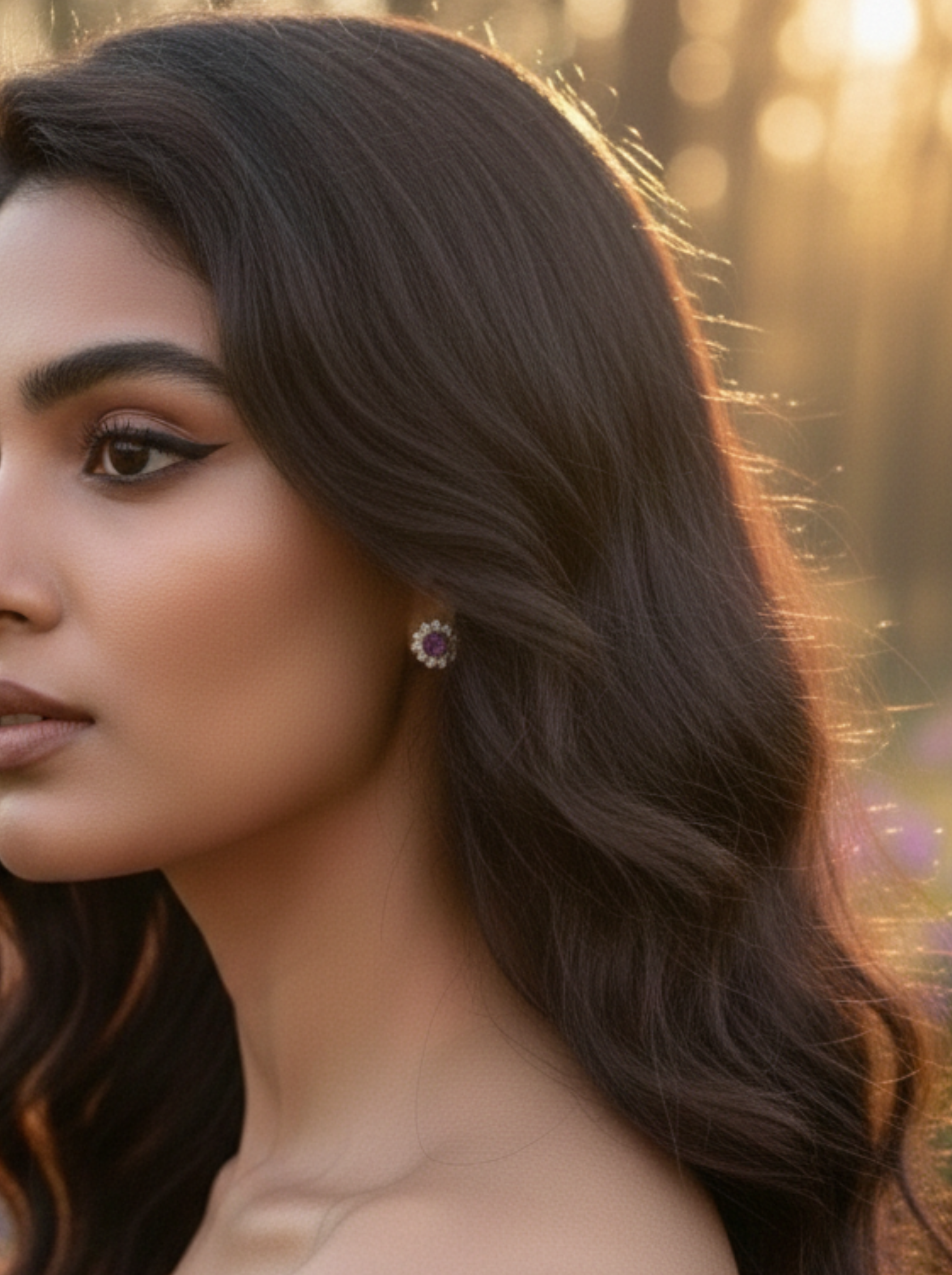 Amethyst Bloom Floral Halo Stud Earrings – 925 Sterling Silver