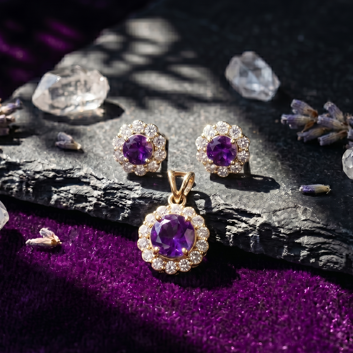 Amethyst Halo Pendant Set in 925 Sterling Silver