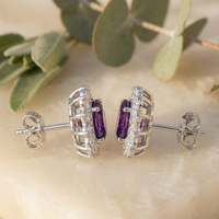 Regal Amethyst Oval Halo Studs - 925 Sterling Silver