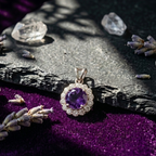 Amethyst Halo Pendant Set in 925 Sterling Silver