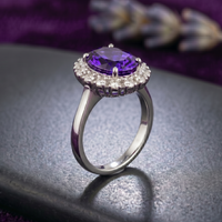 Oval Amethyst Halo Ring in 925 Sterling Silver