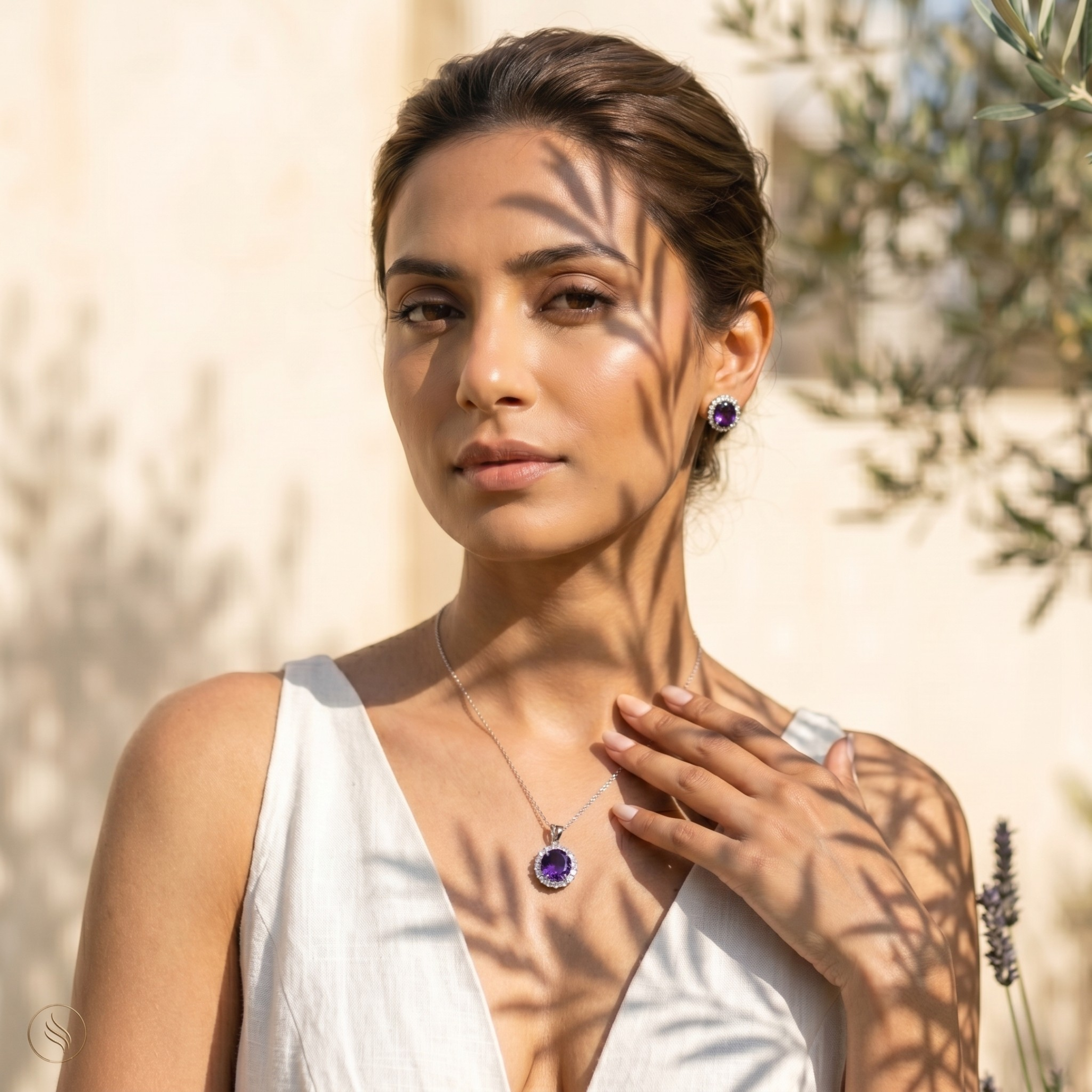 Amethyst Halo Pendant Set in 925 Sterling Silver