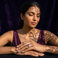 Oval Amethyst Halo Ring in 925 Sterling Silver