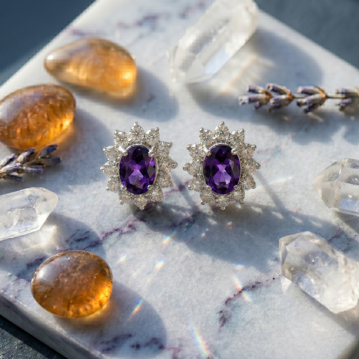 Oval Amethyst Halo Pendant Set in 925 Sterling Silver