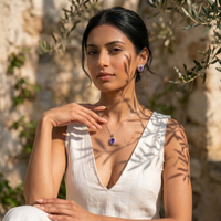 Oval Amethyst Halo Pendant Set in 925 Sterling Silver