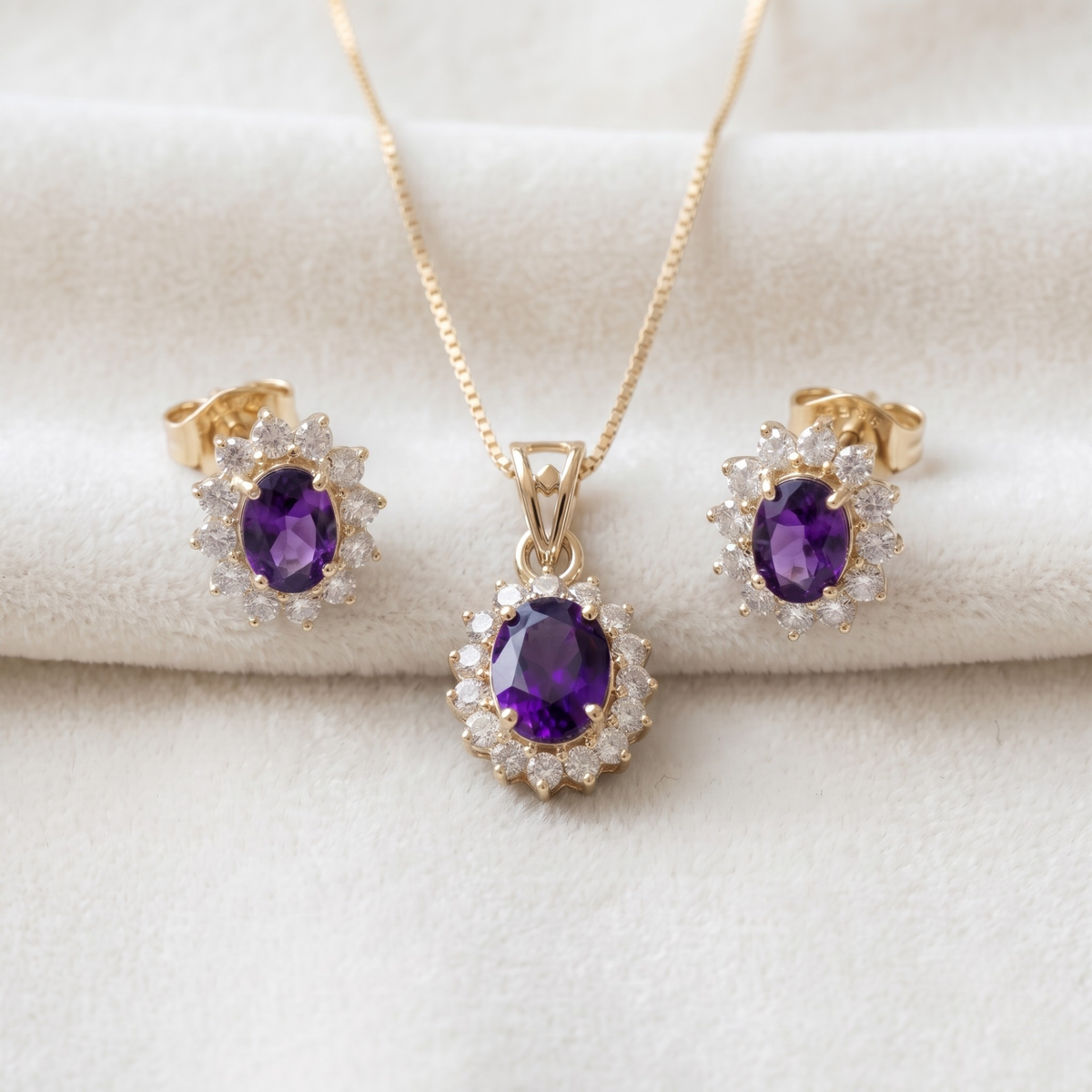 Oval Amethyst Halo Pendant Set in 925 Sterling Silver
