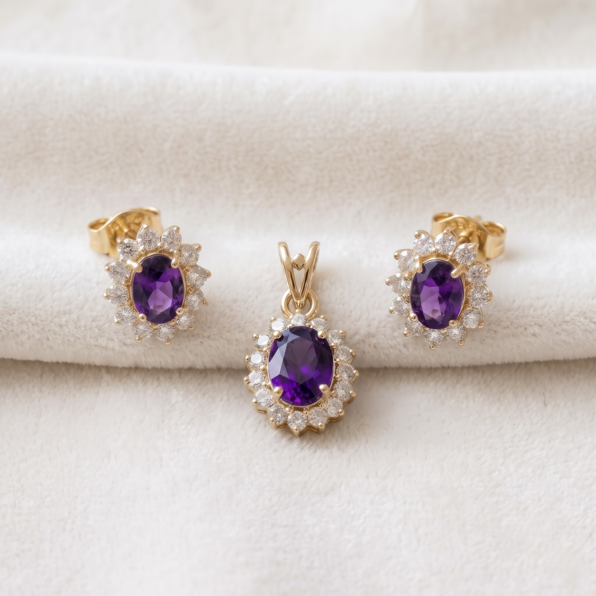 Oval Amethyst Halo Pendant Set in 925 Sterling Silver