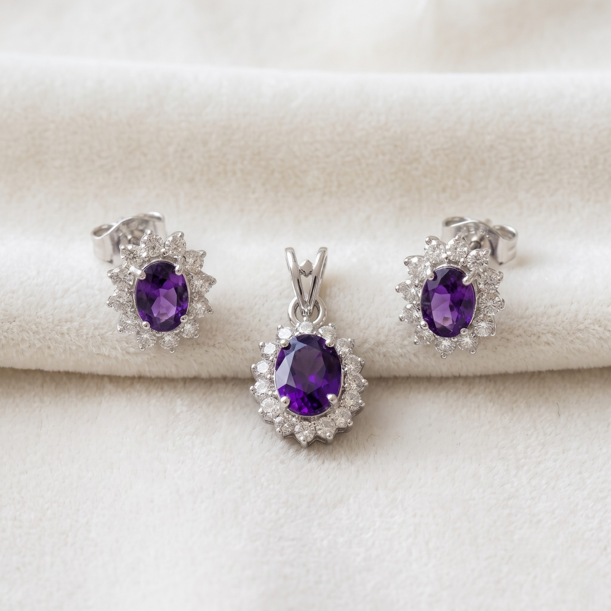 Oval Amethyst Halo Pendant Set in 925 Sterling Silver