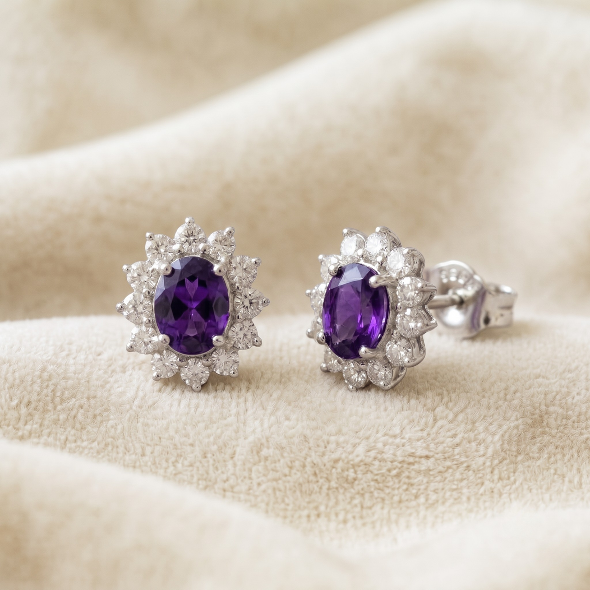 Oval Amethyst Halo Pendant Set in 925 Sterling Silver