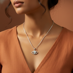 Marquise Amour Heart & Mother of Pearl Evil Eye Pendant – 925 Sterling Silver