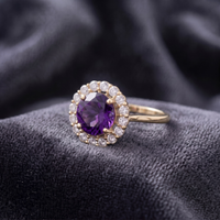 Round Cut Amethyst Halo Statement Ring in 925 Sterling Silver