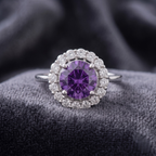 Round Cut Amethyst Halo Statement Ring in 925 Sterling Silver