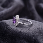 Round Cut Amethyst Halo Statement Ring in 925 Sterling Silver
