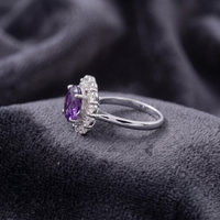 Round Cut Amethyst Halo Statement Ring in 925 Sterling Silver