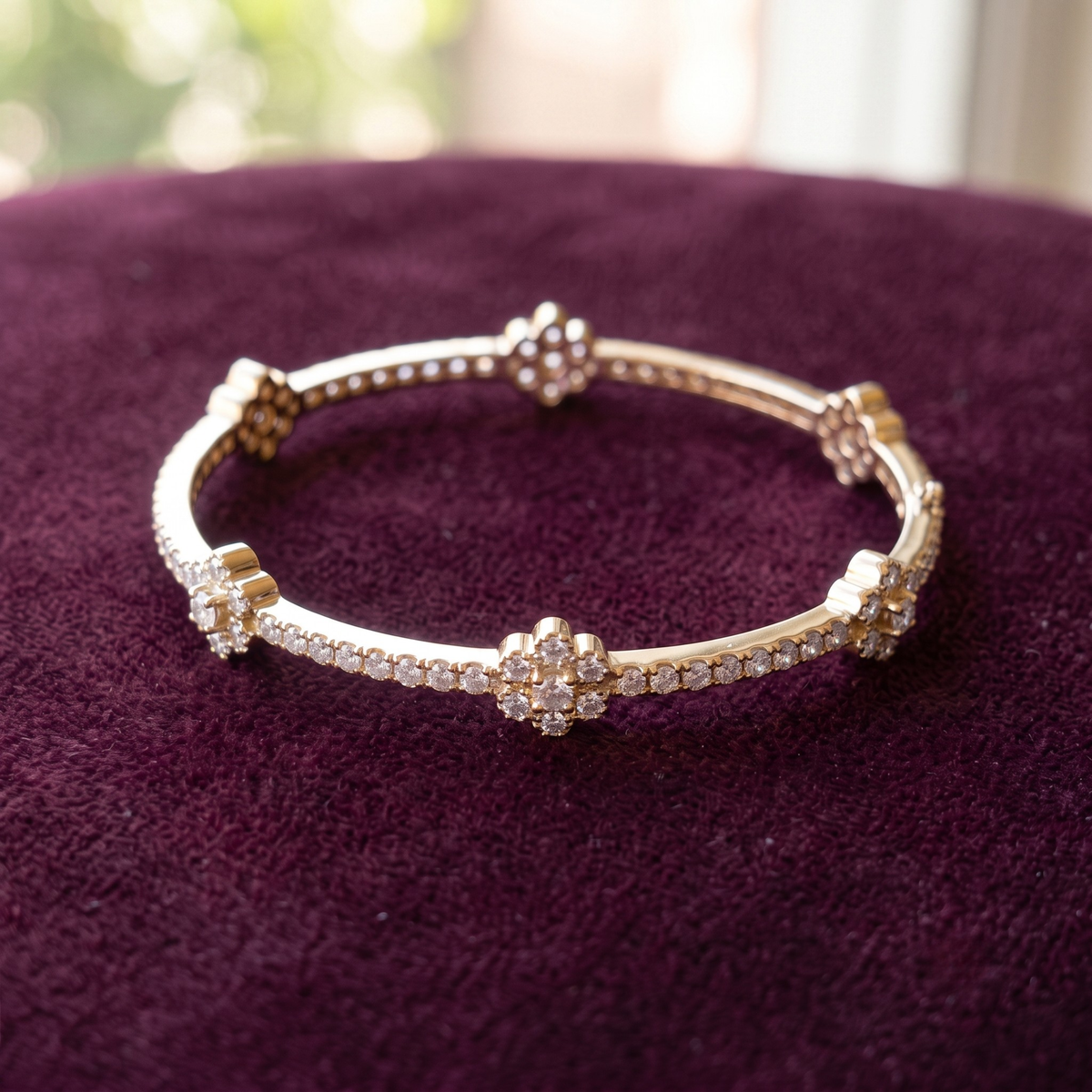 Blossom Aura Floral Cluster Bangle in 925 Sterling Silver