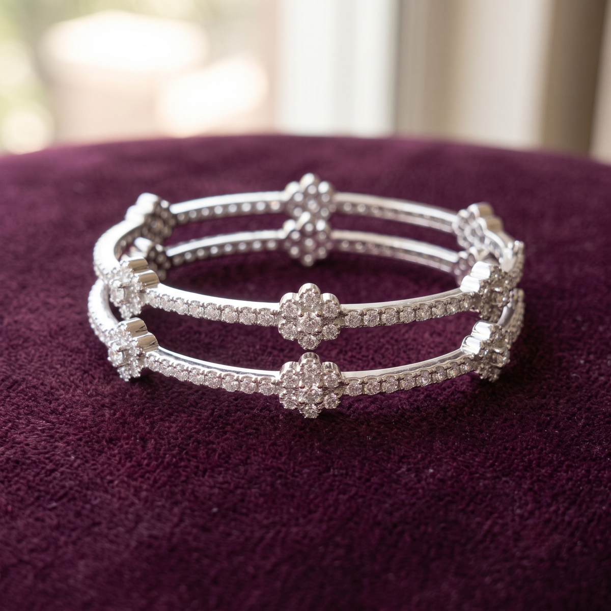 Blossom Aura Floral Cluster Bangle in 925 Sterling Silver