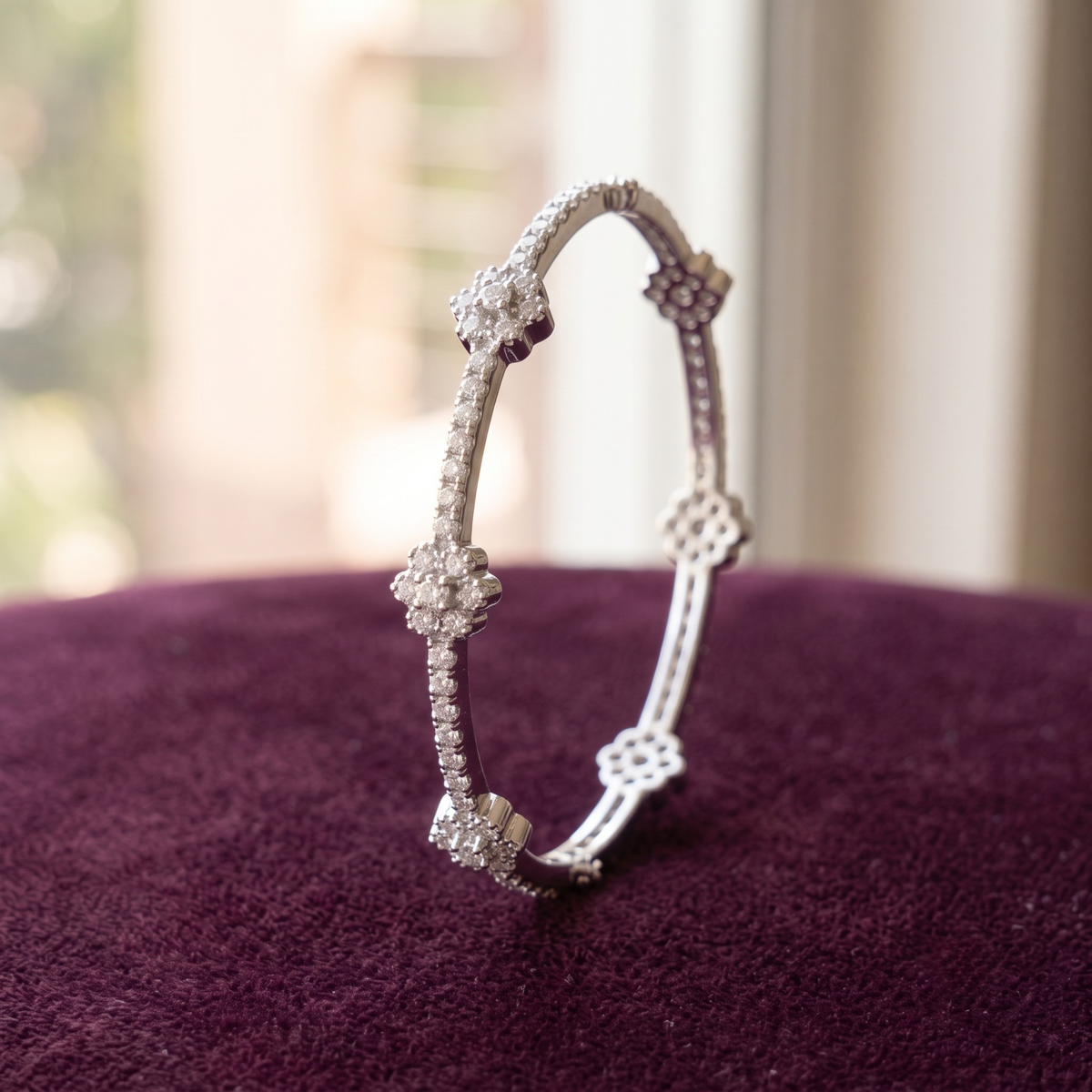 Blossom Aura Floral Cluster Bangle in 925 Sterling Silver