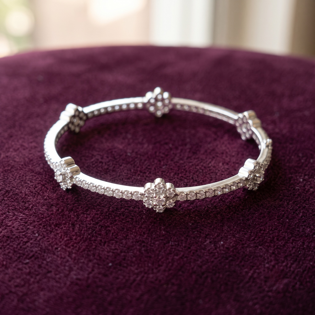 Blossom Aura Floral Cluster Bangle in 925 Sterling Silver