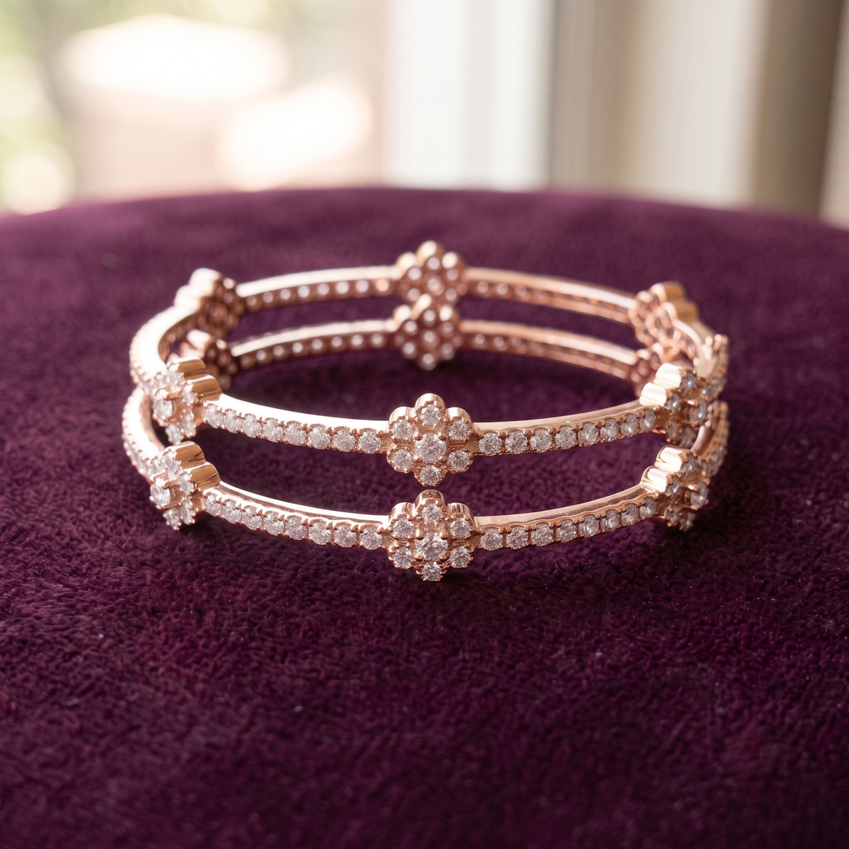 Blossom Aura Floral Cluster Bangle in 925 Sterling Silver