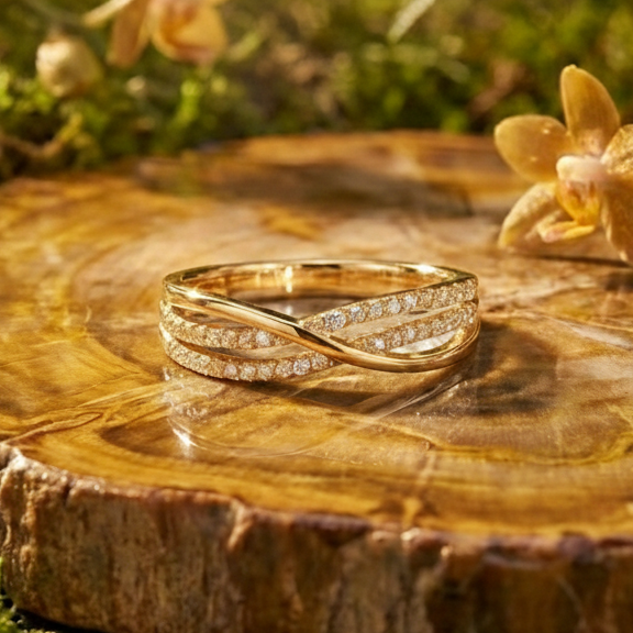 925 Sterling Silver Aura Crossover Adjustable Ring