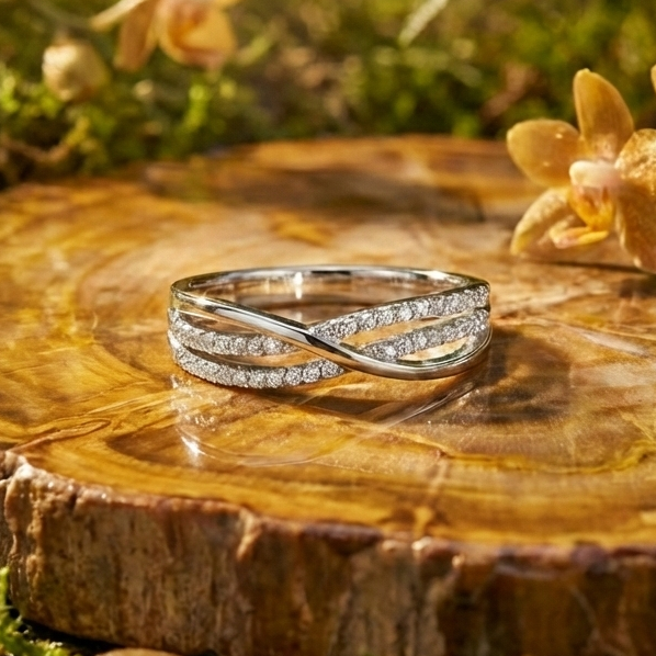 925 Sterling Silver Aura Crossover Adjustable Ring