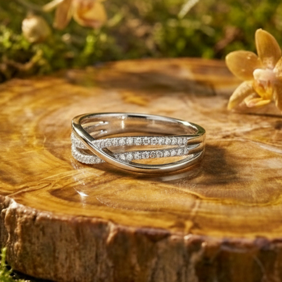 925 Sterling Silver Aura Crossover Adjustable Ring