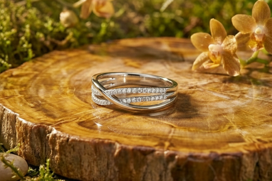 925 Sterling Silver Aura Crossover Adjustable Ring