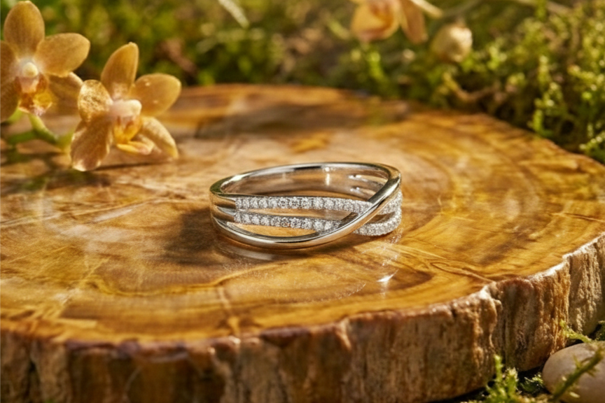 925 Sterling Silver Aura Crossover Adjustable Ring