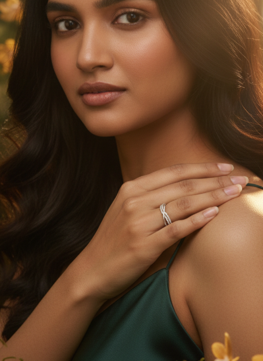 925 Sterling Silver Aura Crossover Adjustable Ring