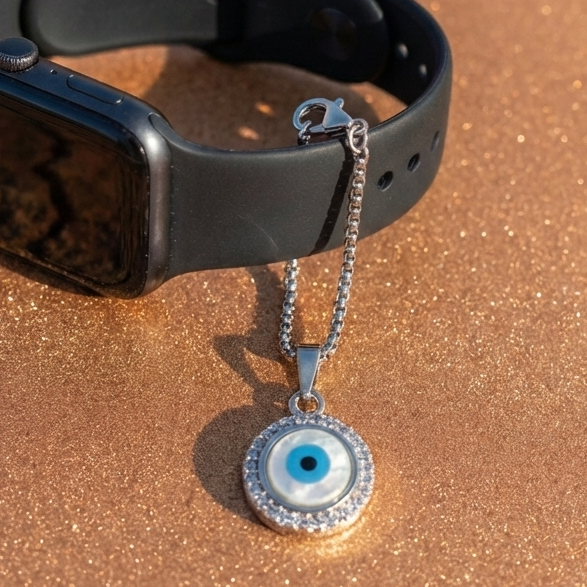 Azure Grande Statement Evil Eye Watch Charm – 925 Sterling Silver