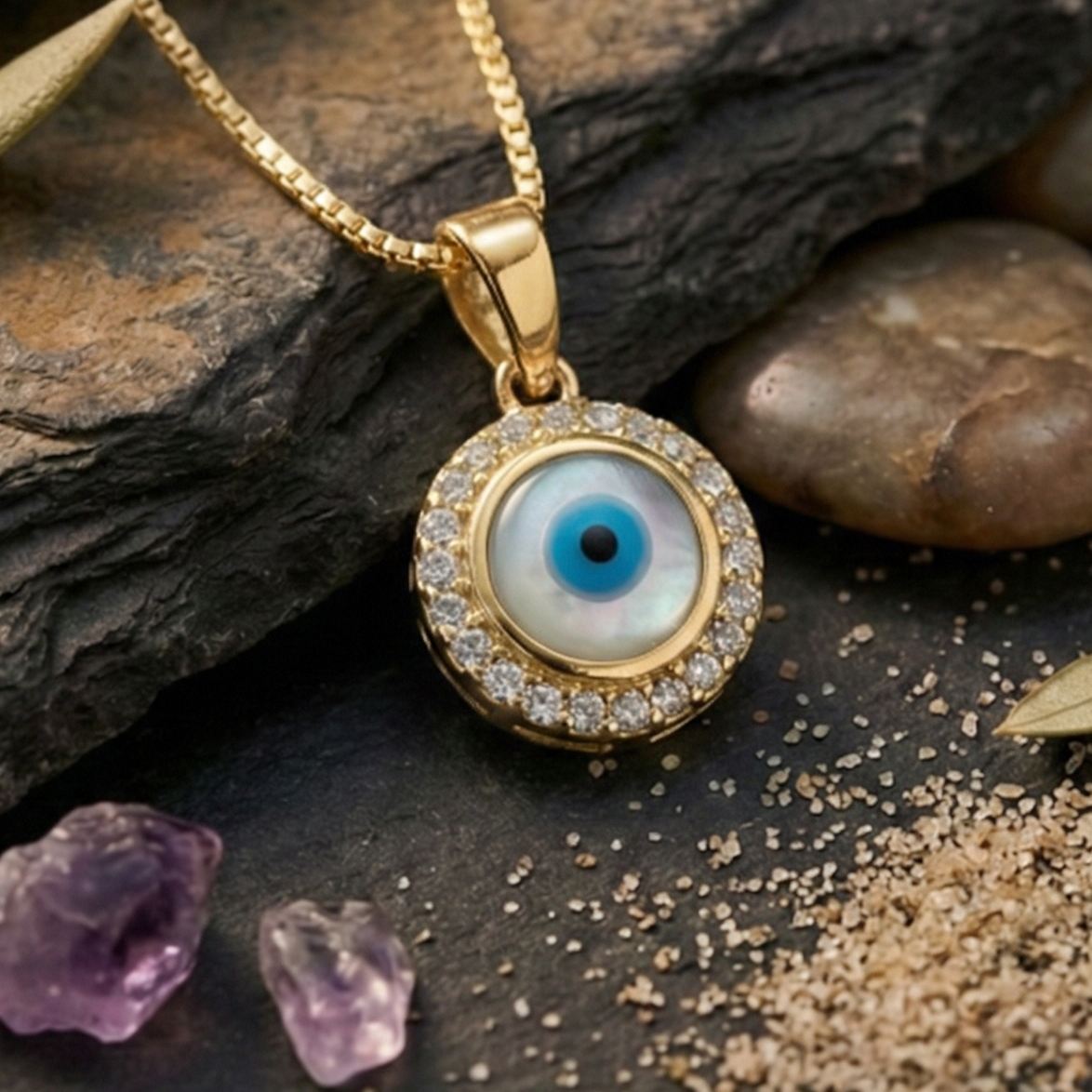 Azure Halo Evil Eye Pendant Necklace – 925 Sterling Silver