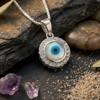 Azure Halo Evil Eye Pendant Necklace – 925 Sterling Silver