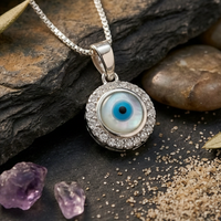 Azure Halo Evil Eye Pendant Necklace – 925 Sterling Silver