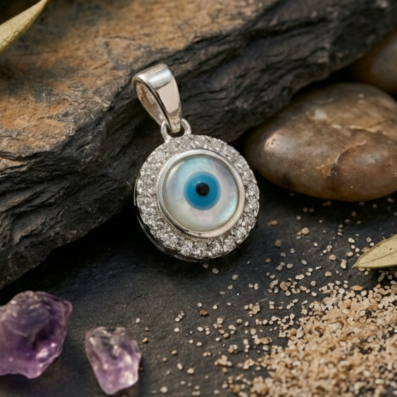 Azure Halo Evil Eye Pendant Necklace – 925 Sterling Silver