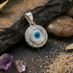 Azure Halo Evil Eye Pendant Necklace – 925 Sterling Silver
