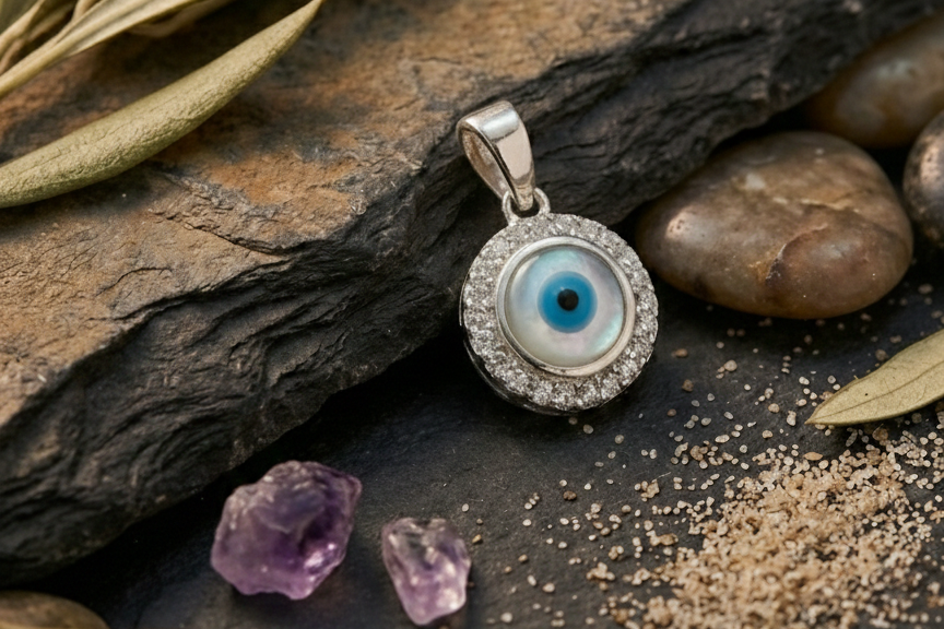 Azure Halo Evil Eye Pendant Necklace – 925 Sterling Silver