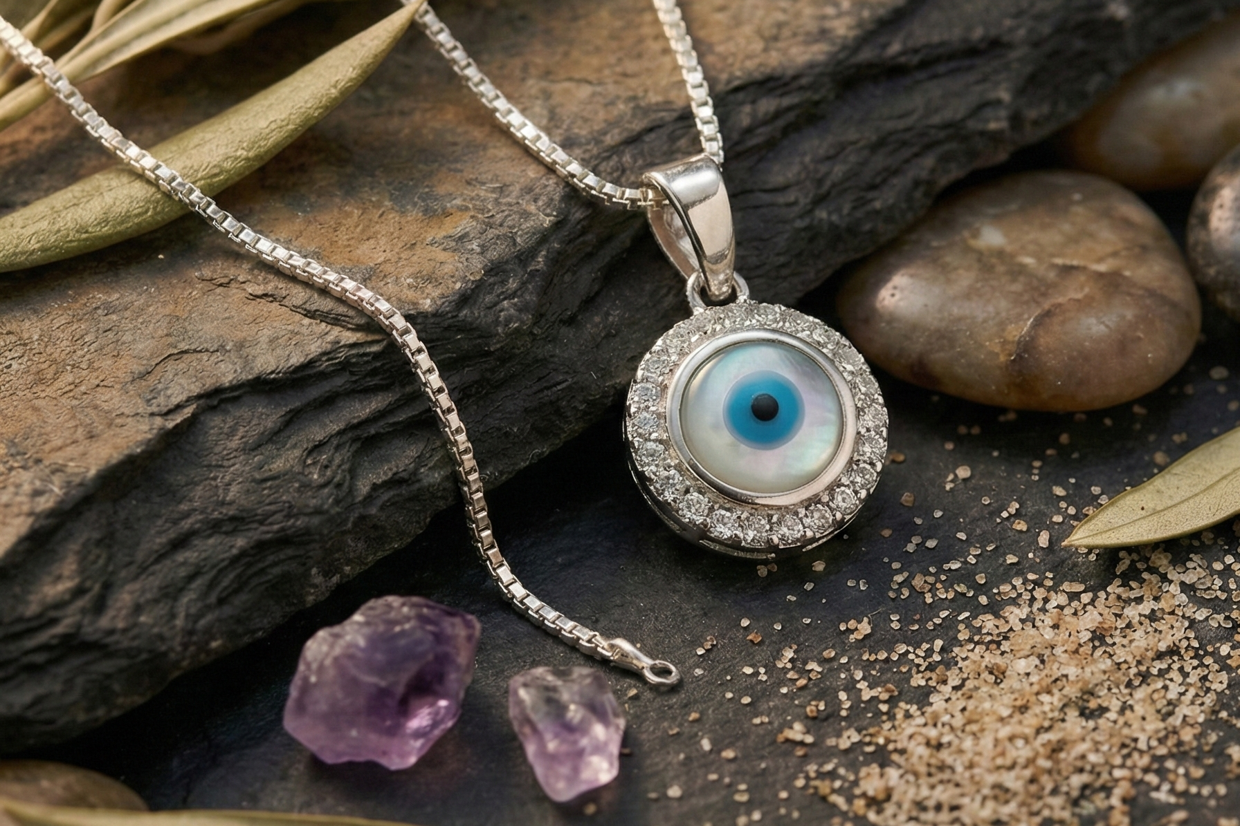 Azure Halo Evil Eye Pendant Necklace – 925 Sterling Silver