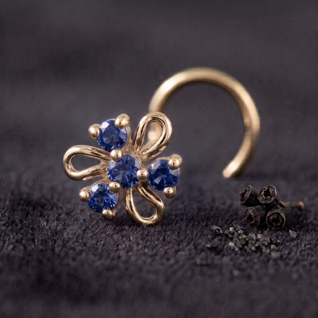 Azure Swirl Floral Nose Pin in 925 Sterling Silver