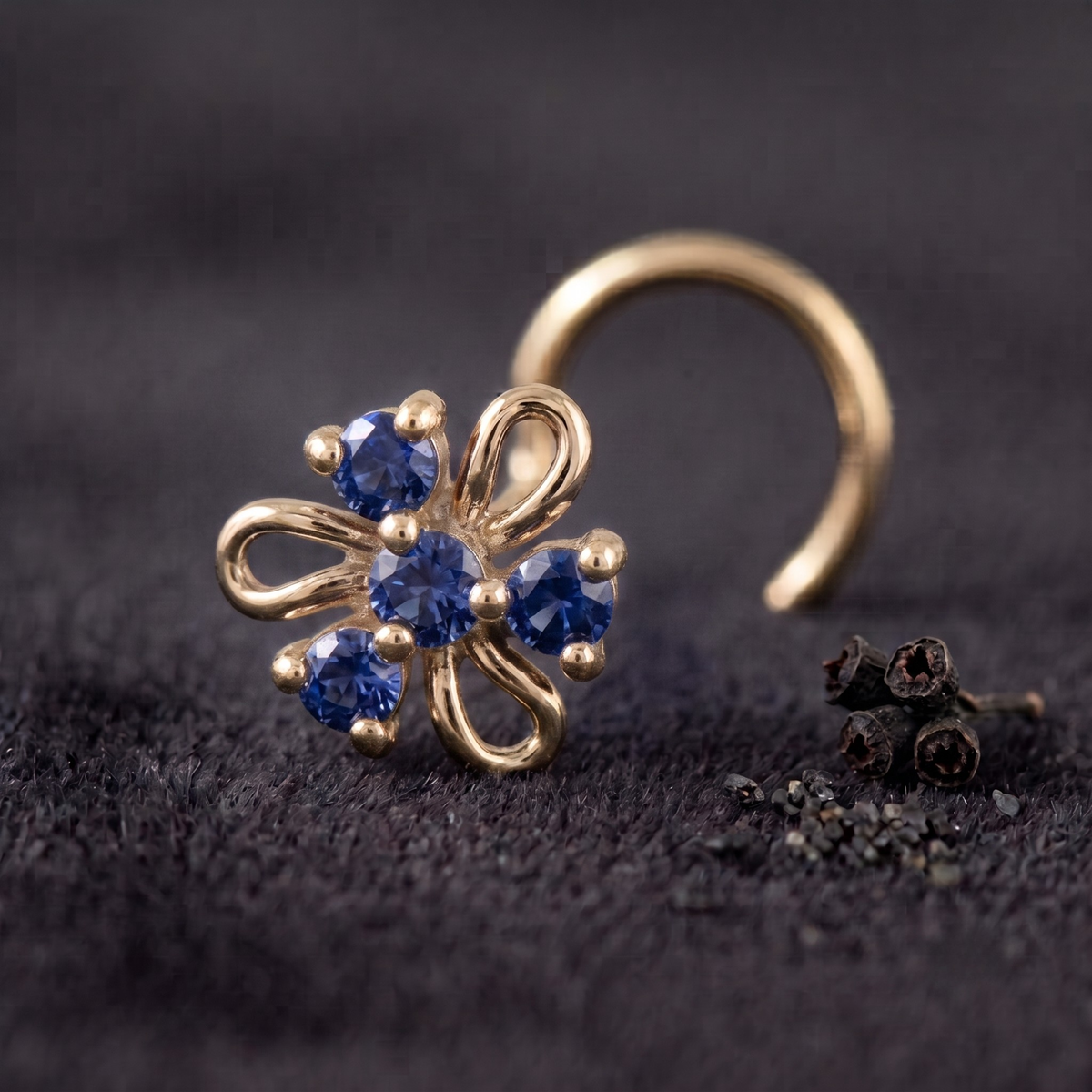 Azure Swirl Floral Nose Pin in 925 Sterling Silver