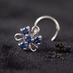 Azure Swirl Floral Nose Pin in 925 Sterling Silver