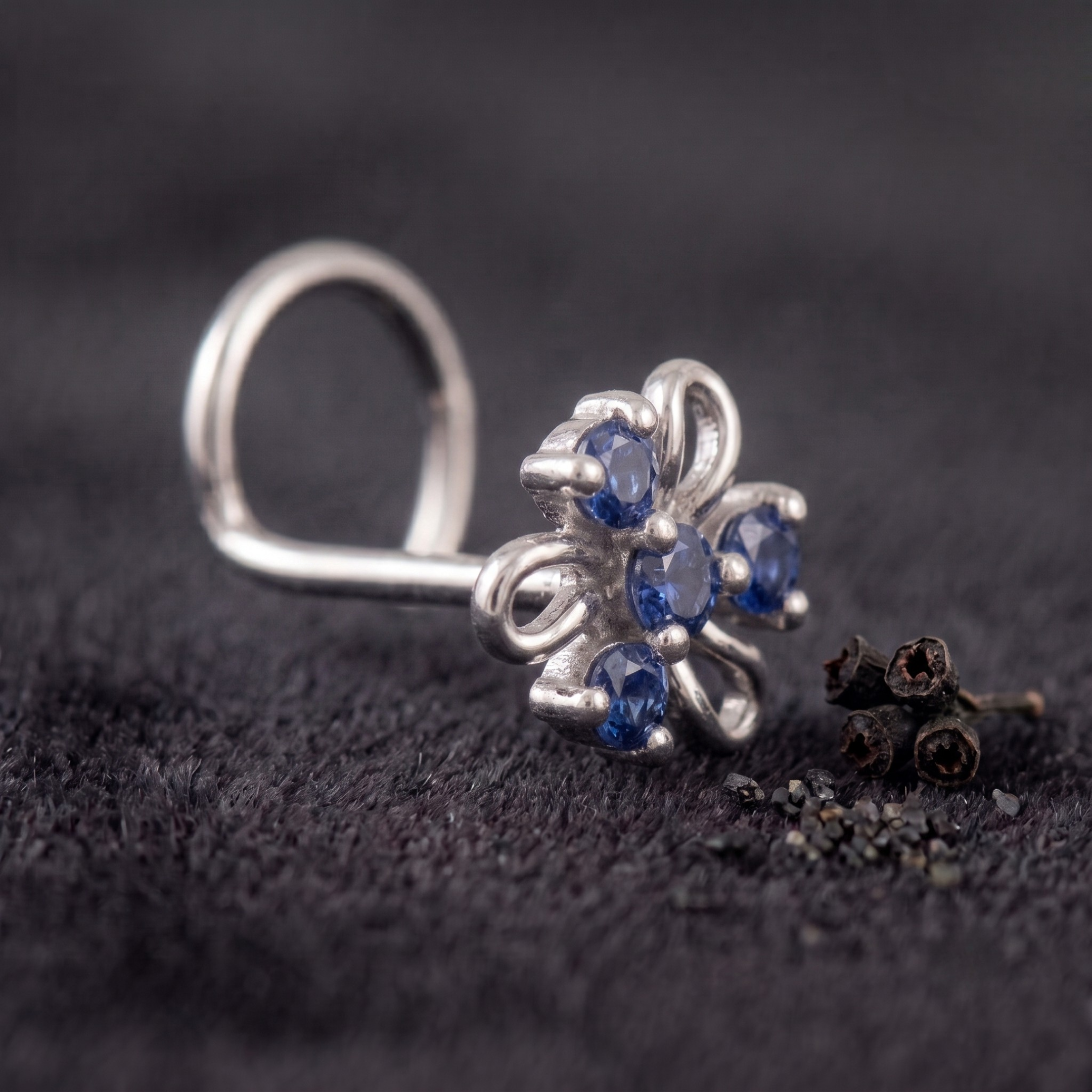 Azure Swirl Floral Nose Pin in 925 Sterling Silver