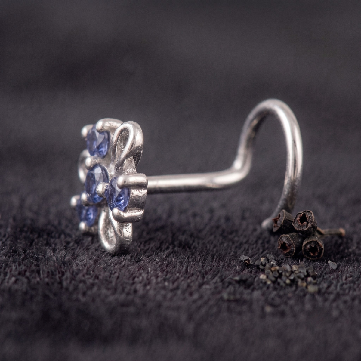 Azure Swirl Floral Nose Pin in 925 Sterling Silver