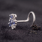 Azure Swirl Floral Nose Pin in 925 Sterling Silver